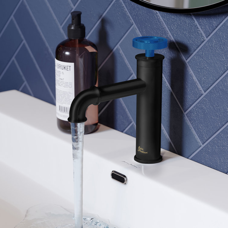 Matte Black and Blue Single-Handle Bathroom Faucet