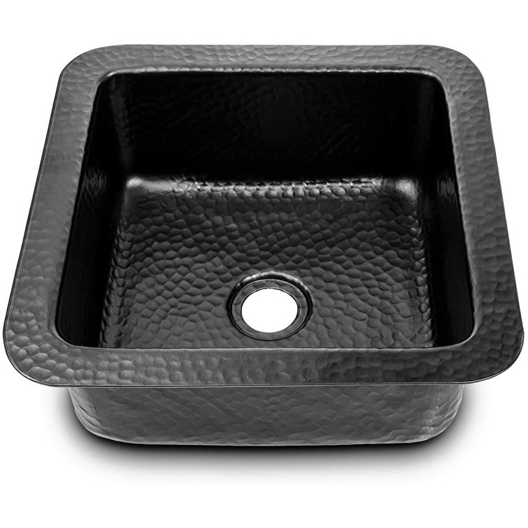 Matte Black Hand Hammered Aluminum Square Bar Sink, 12"