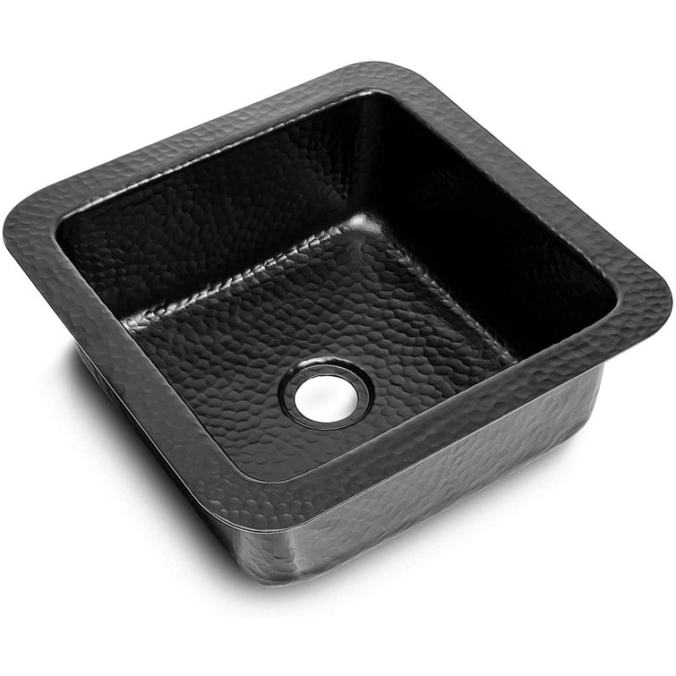 Matte Black Hand Hammered Aluminum Square Bar Sink, 12"