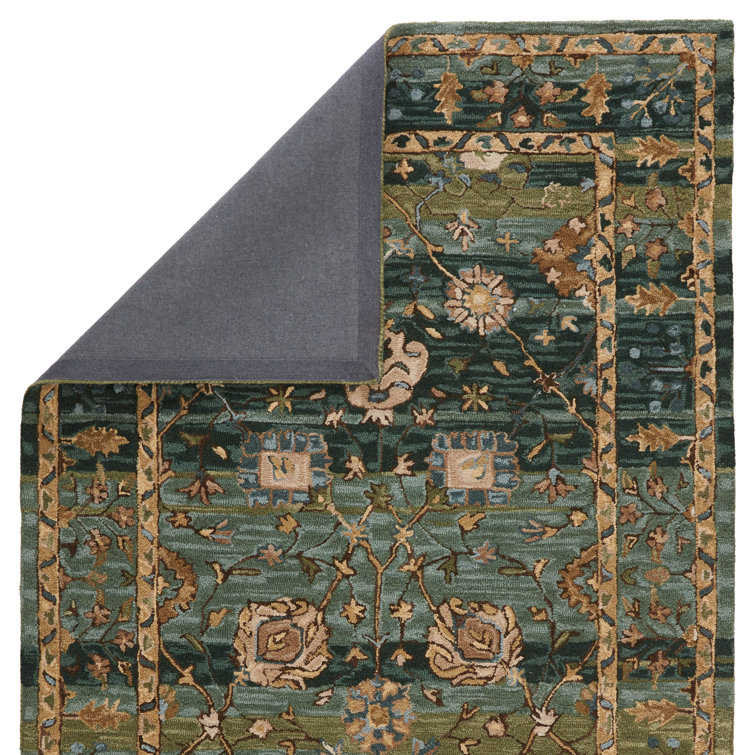 Corla Blue and Green Floral Hand-Tufted Wool Rug 8' x 10'