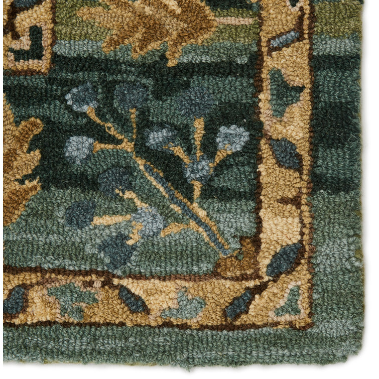 Corla Blue and Green Floral Hand-Tufted Wool Rug 8' x 10'