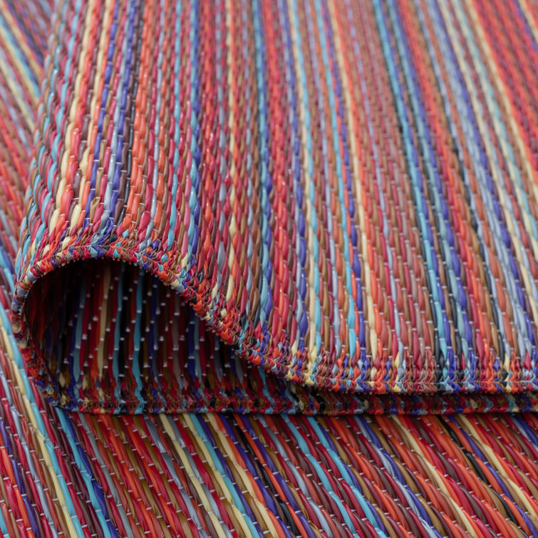 Sunset Stripe Red and Gray Synthetic 5' x 7' Area Rug