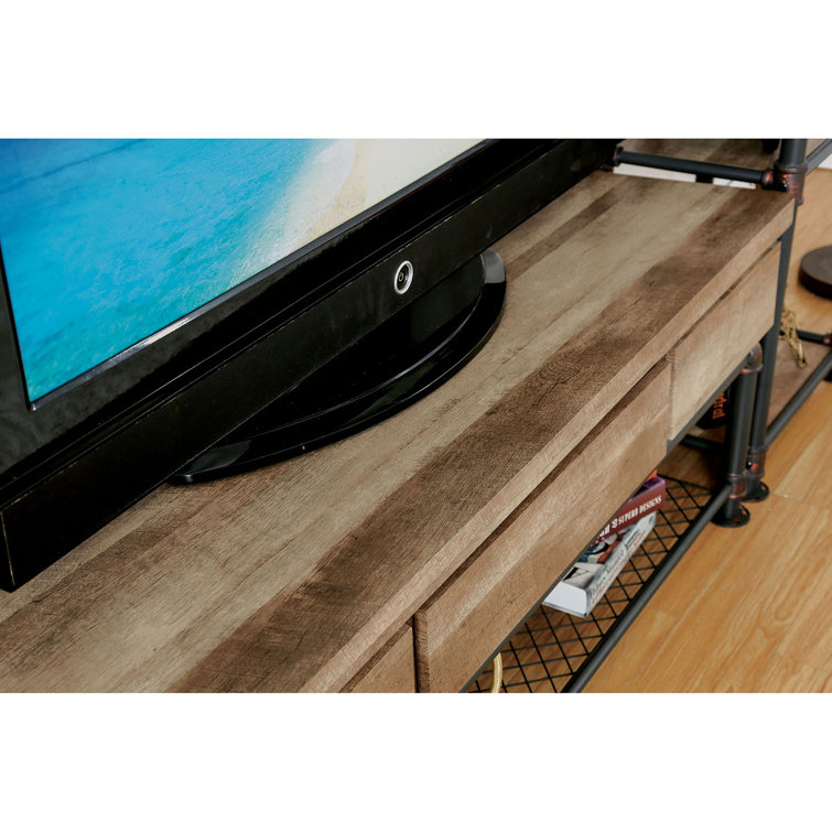Antique Black and Natural Tone Industrial 60-Inch TV Stand