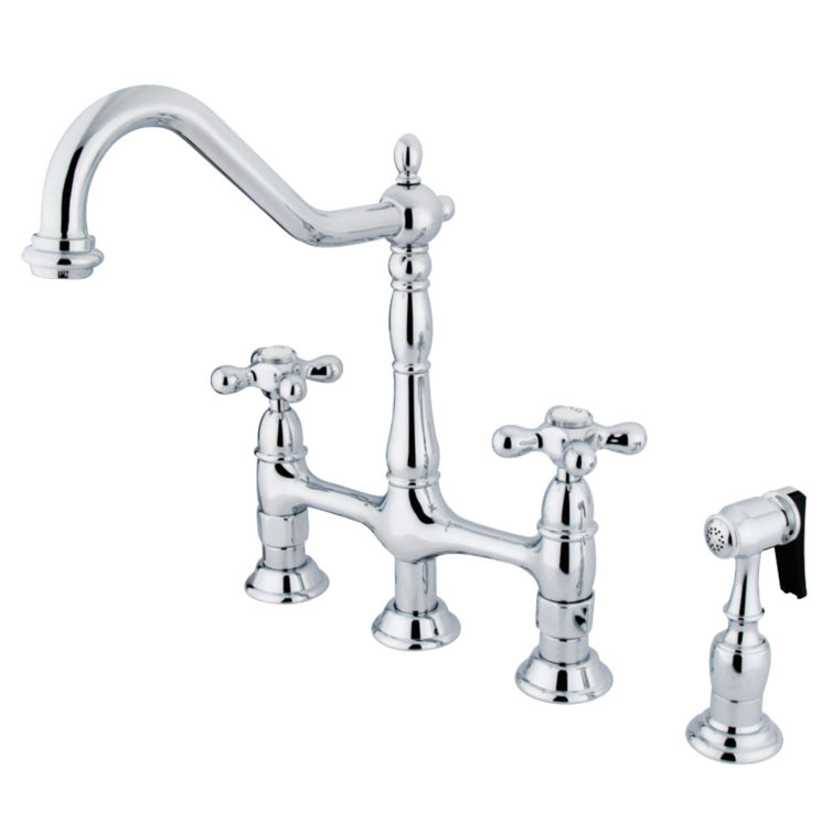 Polished Chrome Heritage Bridge Kitchen Faucet with Brass Sprayer