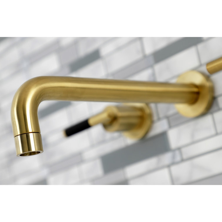 Brushed Brass Wall-Mount Roman Tub Faucet with Dual Handles