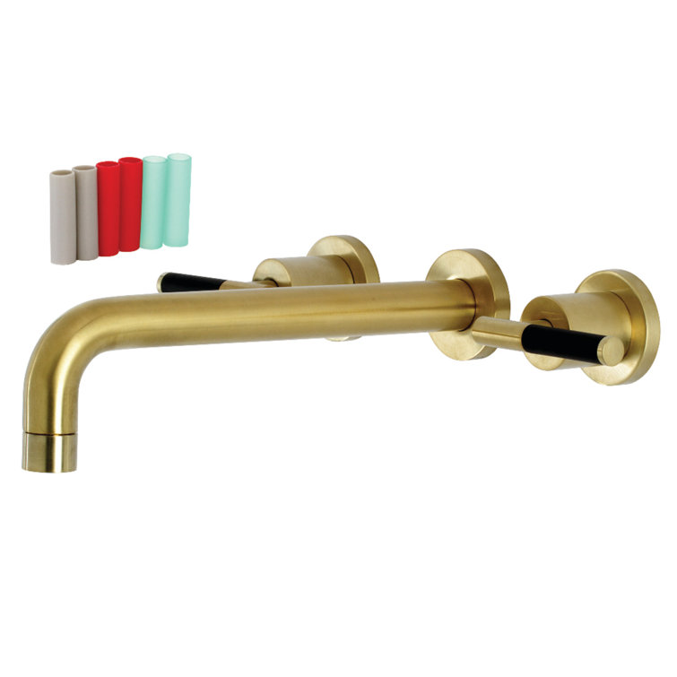 Brushed Brass Wall-Mount Roman Tub Faucet with Dual Handles