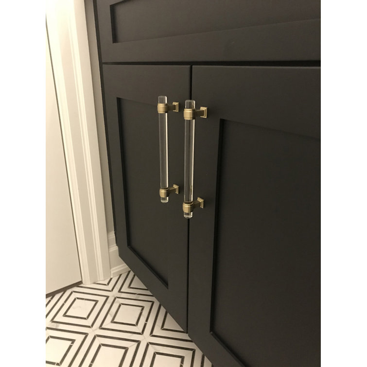 Clear Glass and Golden Champagne Cabinet Pull with Mounting Hardware
