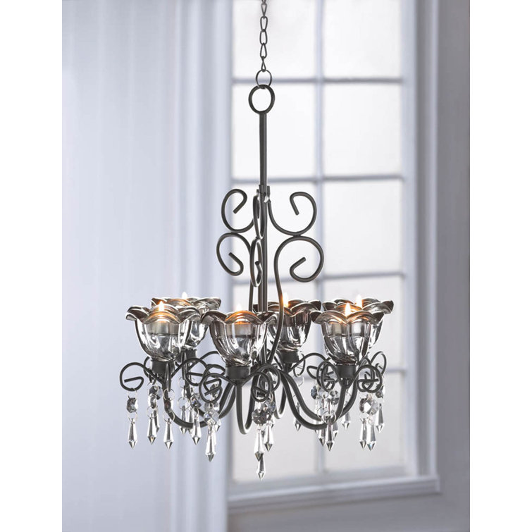 Midnight Blossom Black Crystal Outdoor Candle Chandelier