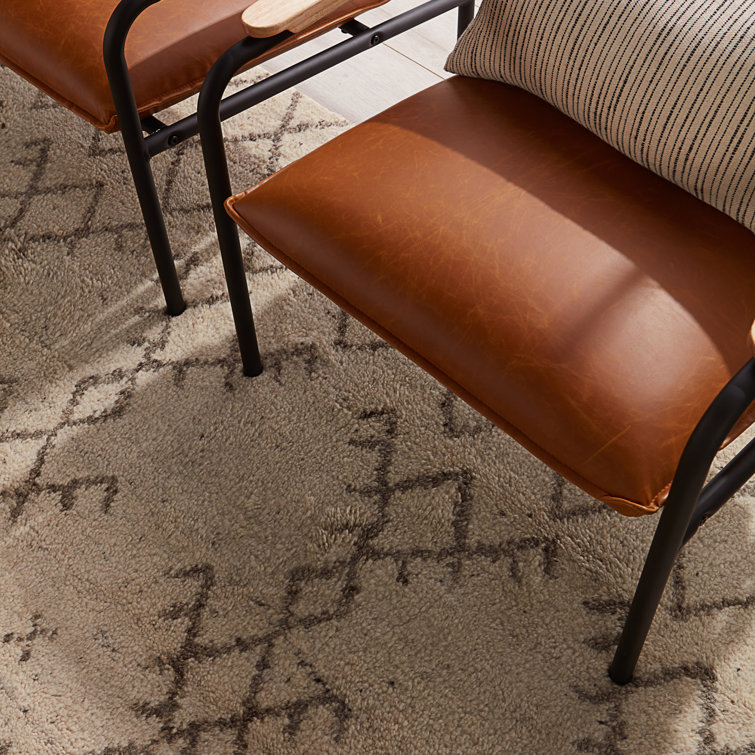Zuri Ivory and Walnut Geometric Hand-Knotted Wool Rug - 5'x8'