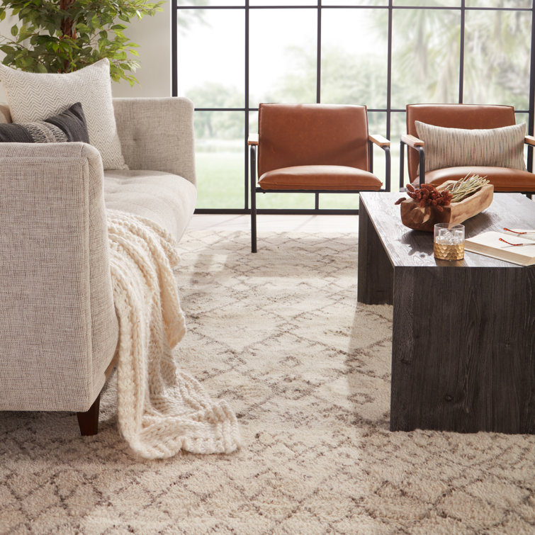 Zuri Ivory and Walnut Geometric Hand-Knotted Wool Rug - 5'x8'