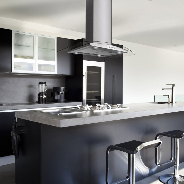 30-Inch Stainless Steel Convertible Island Range Hood with Charcoal Filters