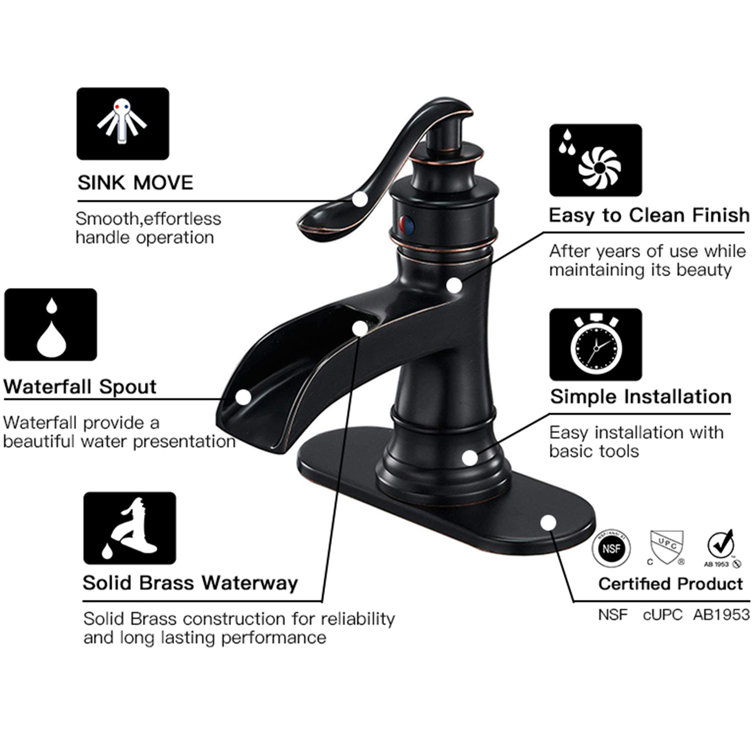 Oil Rubbed Bronze Single Handle Waterfall Bathroom Faucet with Drain Kit