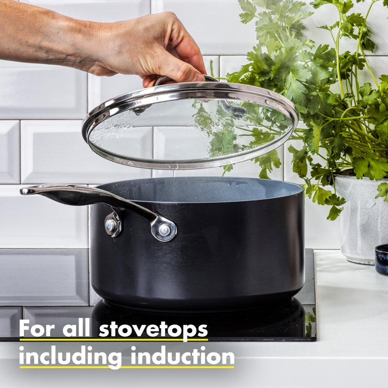 Gray Aluminum Nonstick Induction Safe Saucepan Set with Lids