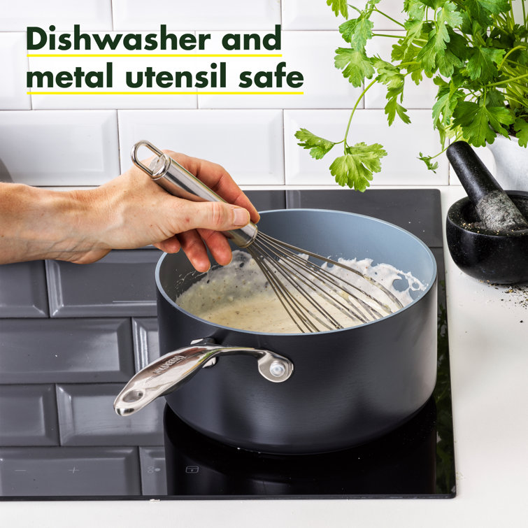 Gray Aluminum Nonstick Induction Safe Saucepan Set with Lids