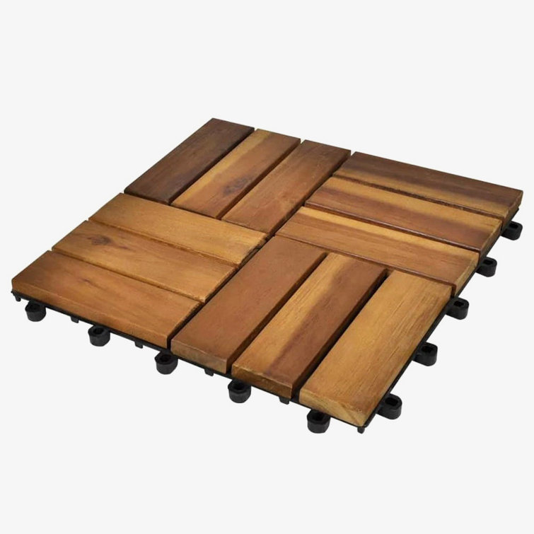 12" x 12" Natural Acacia Wood Interlocking Deck Tile