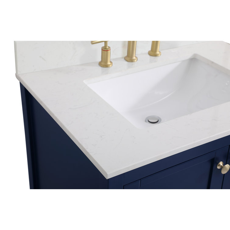 Theo Blue 30'' Single Bathroom Vanity with Marble Top