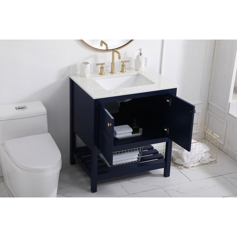 Theo Blue 30'' Single Bathroom Vanity with Marble Top