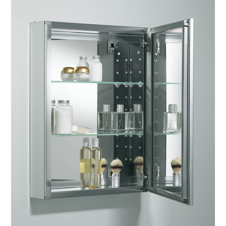 Silver Framed Aluminum Medicine Cabinet with Adjustable Shelves