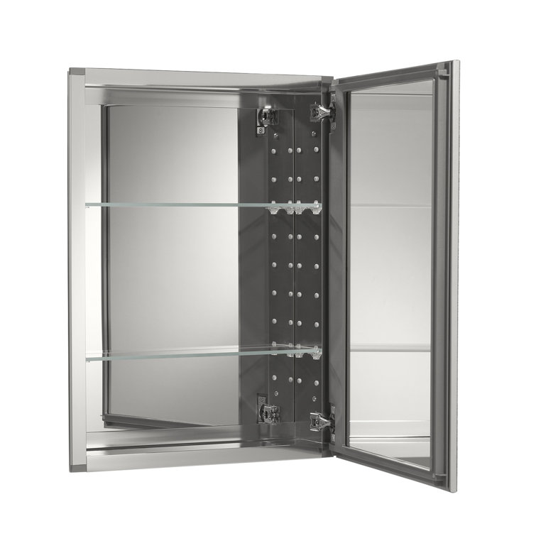 Silver Framed Aluminum Medicine Cabinet with Adjustable Shelves