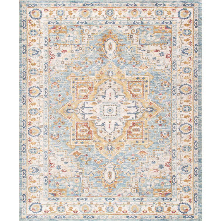 Heritage Light Blue and Ivory Rectangular Synthetic Area Rug