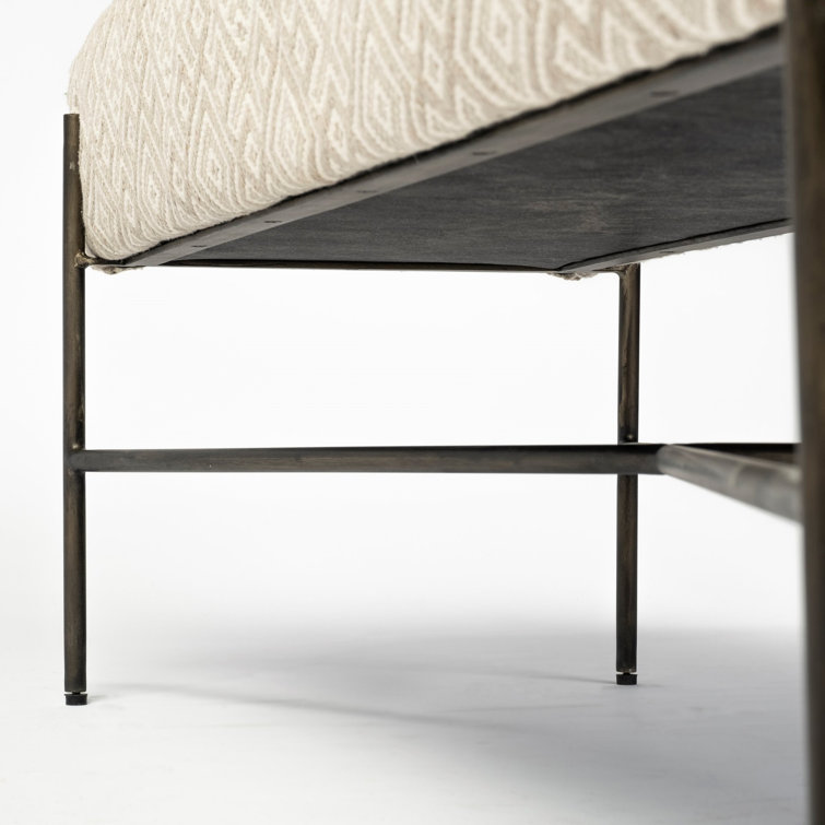 Avery II Cream Geometric Upholstered Accent Bench with Antiqued Nickel Base