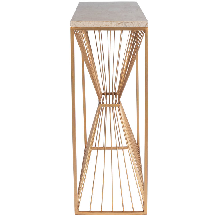 Cosmo Cream Fossil Stone and Gold Metal Console Table