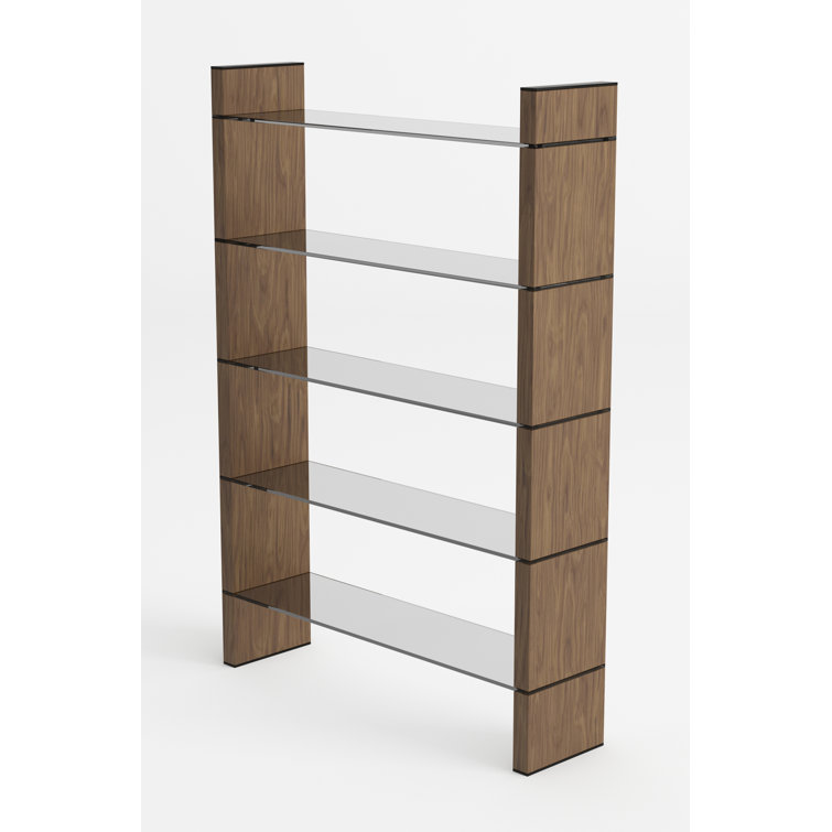 Glencoe Modern 80" Walnut & Black Glass Wide Bookcase