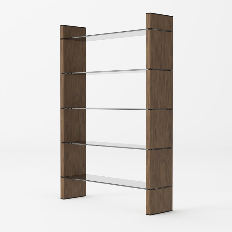 Glencoe Modern 80" Walnut & Black Glass Wide Bookcase