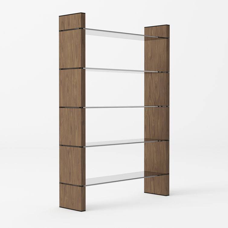 Glencoe Modern 80" Walnut & Black Glass Wide Bookcase