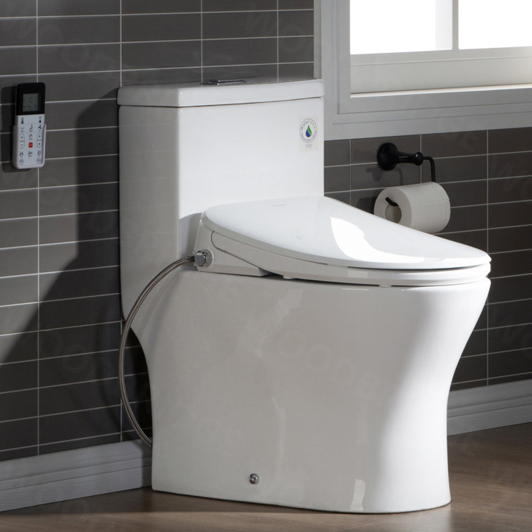 White Porcelain Elongated One-Piece Dual Flush Toilet with Smart Bidet