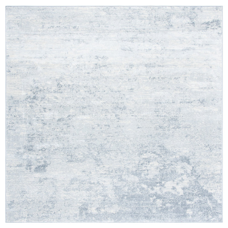 Ivory and Gray Synthetic Square Area Rug, 3' x 3'