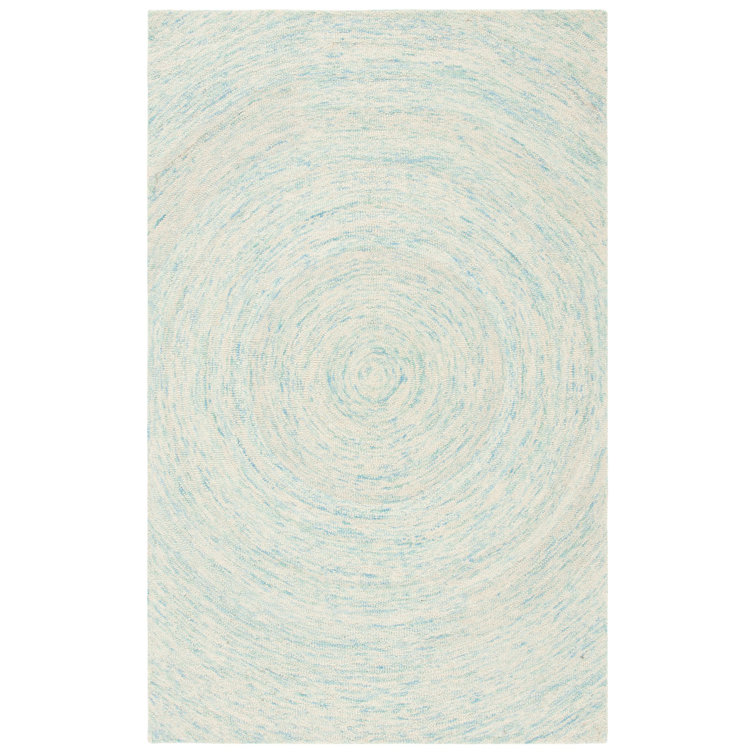 Ivory and Blue Hand-Tufted Wool 4' x 6' Rug