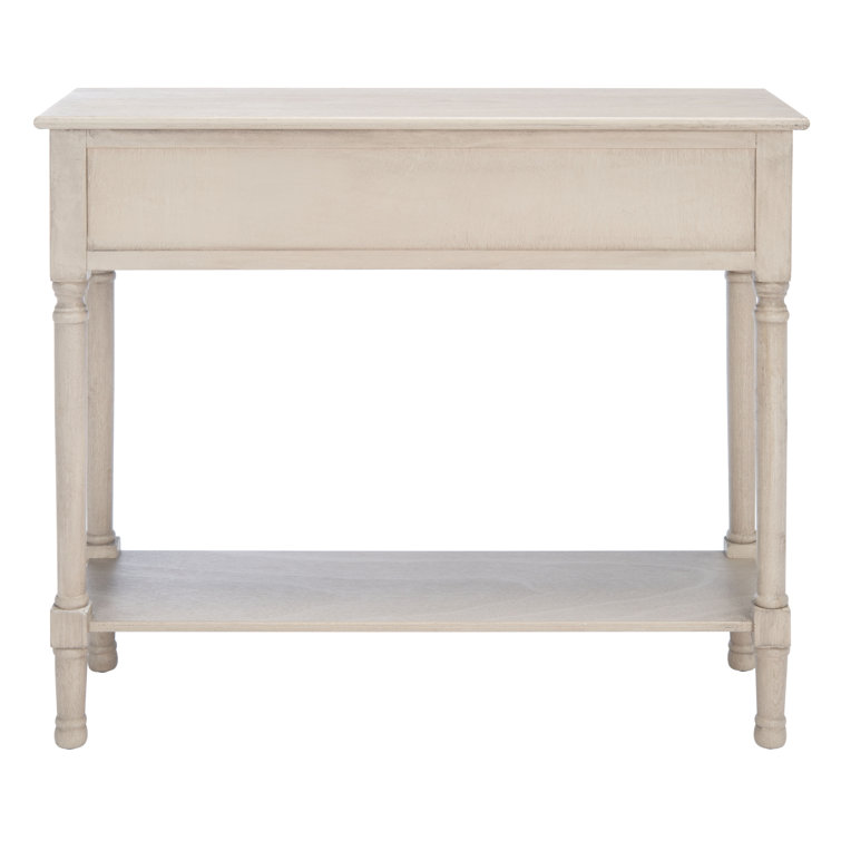 Josie Elegantly Carved Greige Wood & Metal 40'' Console Table with Storage