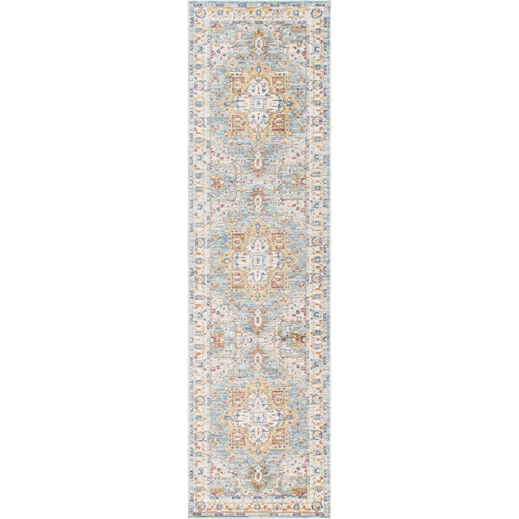 Heritage Vibrant L. Blue Synthetic Oriental Runner Rug - 2'6" x 8'