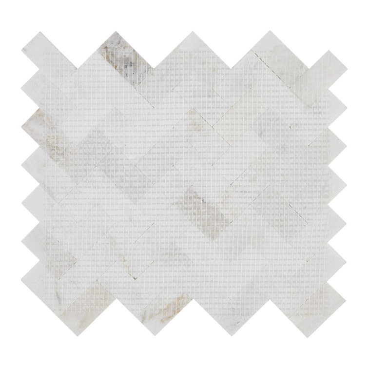 Daphne White 11x12 Marble Herringbone Mosaic Tile
