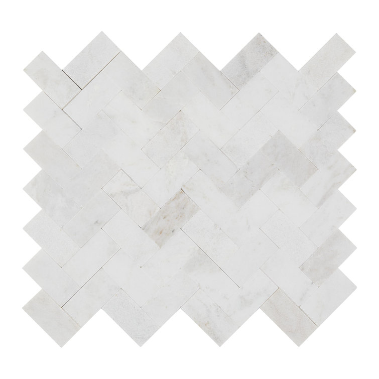 Daphne White 11x12 Marble Herringbone Mosaic Tile