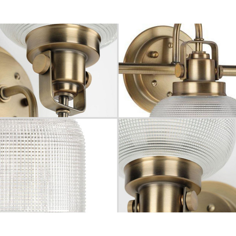 Archie Vintage Brass 3-Light Bathroom Vanity with Prismatic Glass Shades