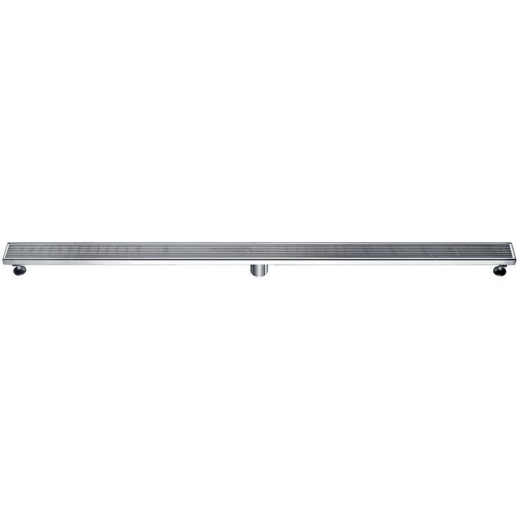 59" Brushed Stainless Steel Linear Shower Drain with Groove Lines