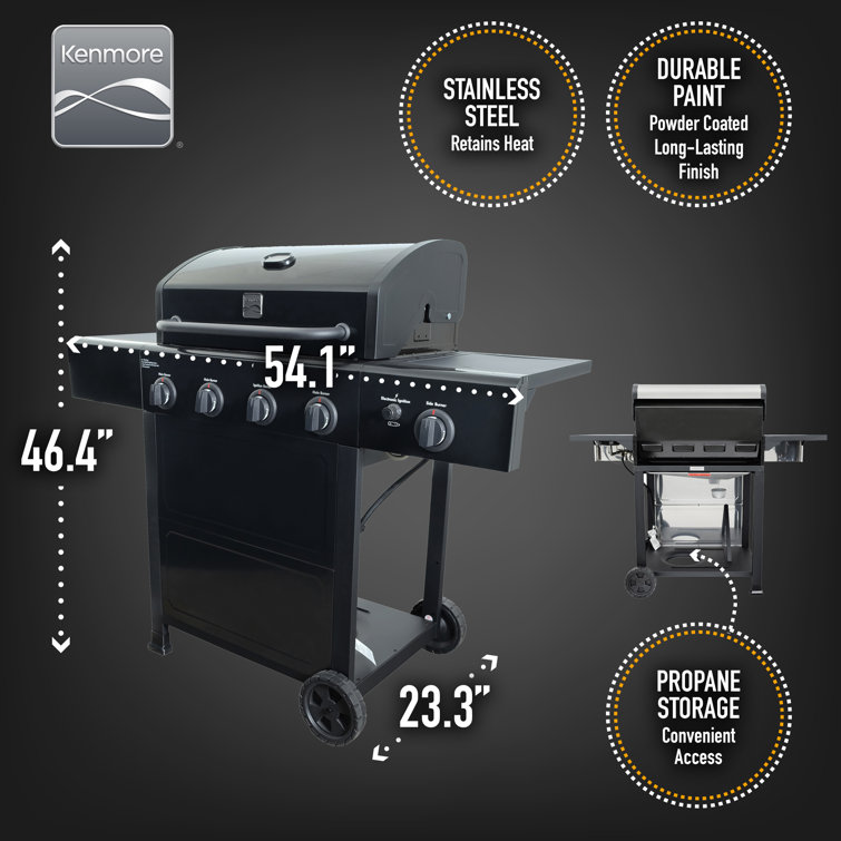 Kenmore Black 4-Burner Propane Gas Grill with Side Burner