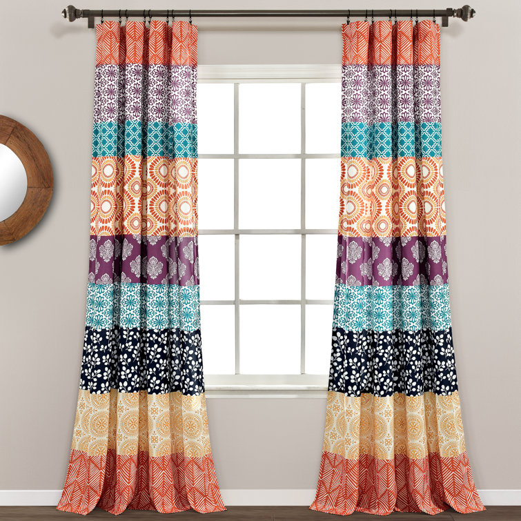 Fuchsia and Orange Bohemian Stripe Light-Filtering Curtain Panels