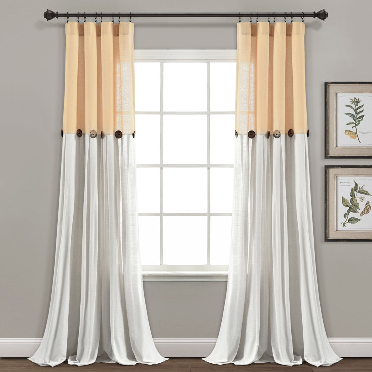 Linen Off-White Pleated Light-Filtering Curtain Panel with Buttons