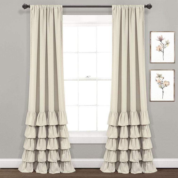 Neutral Polyester Ruffled Light-Filtering Rod Pocket Curtains, 84" x 40"