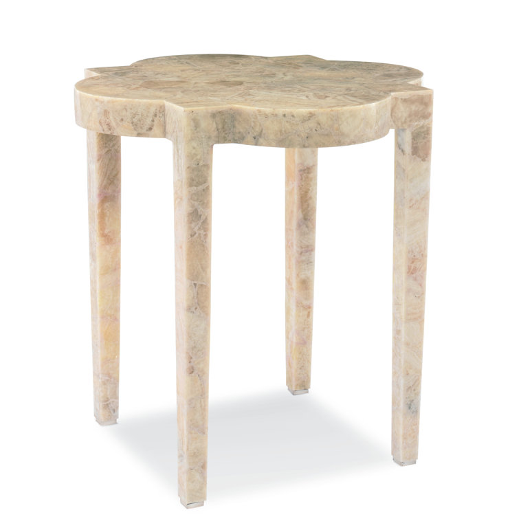 Handcrafted Crystal Stone and Wood Square End Table