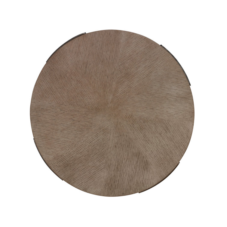 Gray Round Wood and Metal End Table with Storage
