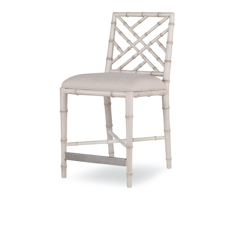 Antique White Wood Lattice Back Counter Stool