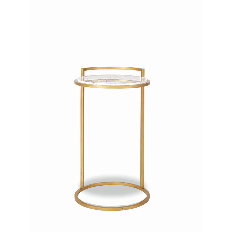 Round White Marble and Brass Metal Accent Table