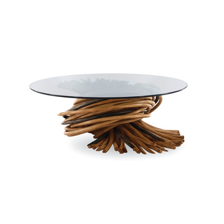 Curate Natural Rattan Knot Cocktail Table with Glass Top