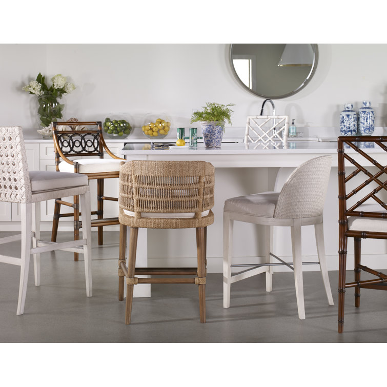 Natural Wood and Flax Woven Counter Stool