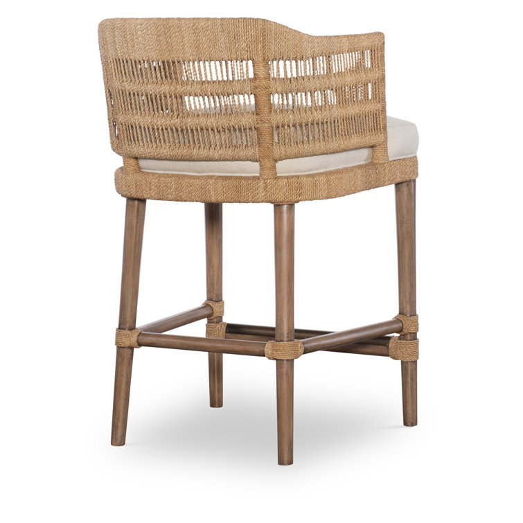 Natural Wood and Flax Woven Counter Stool