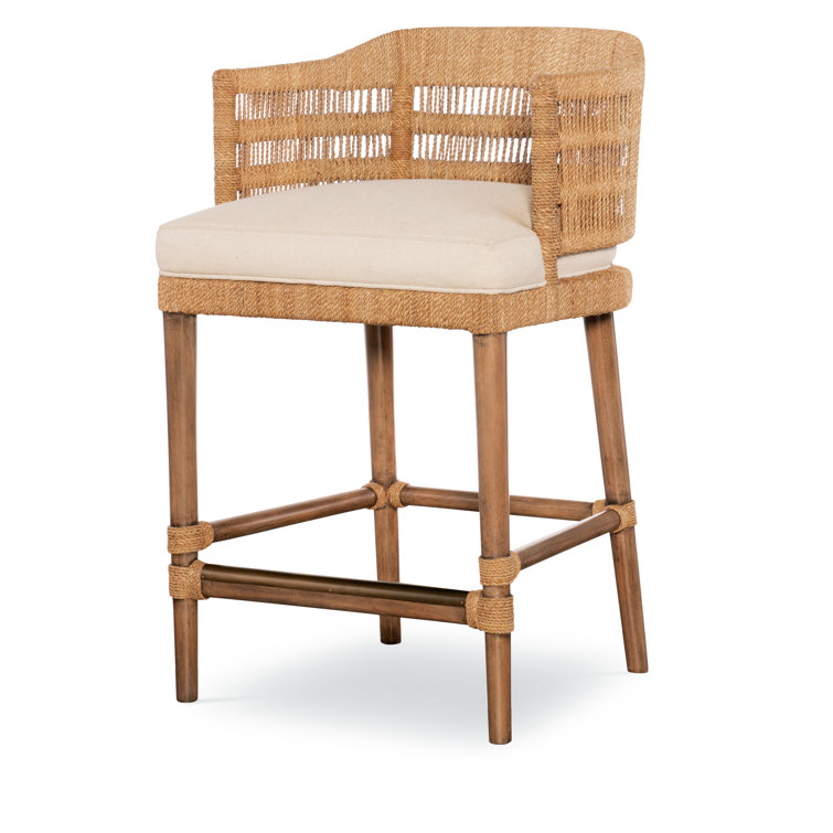 Natural Wood and Flax Woven Counter Stool